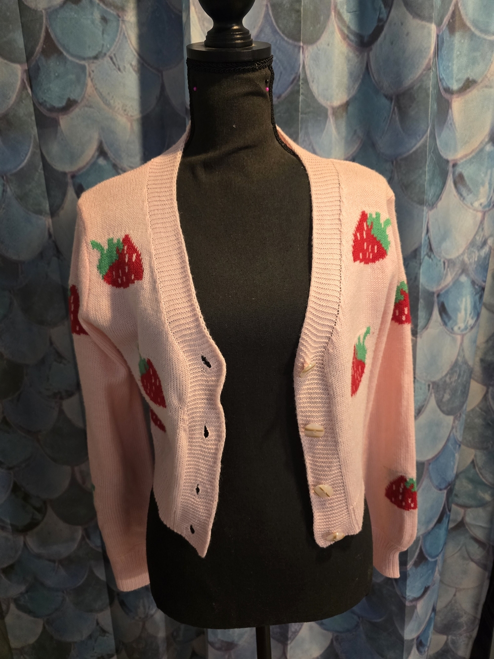 Pink Strawberry Knit Cardigan Sweater